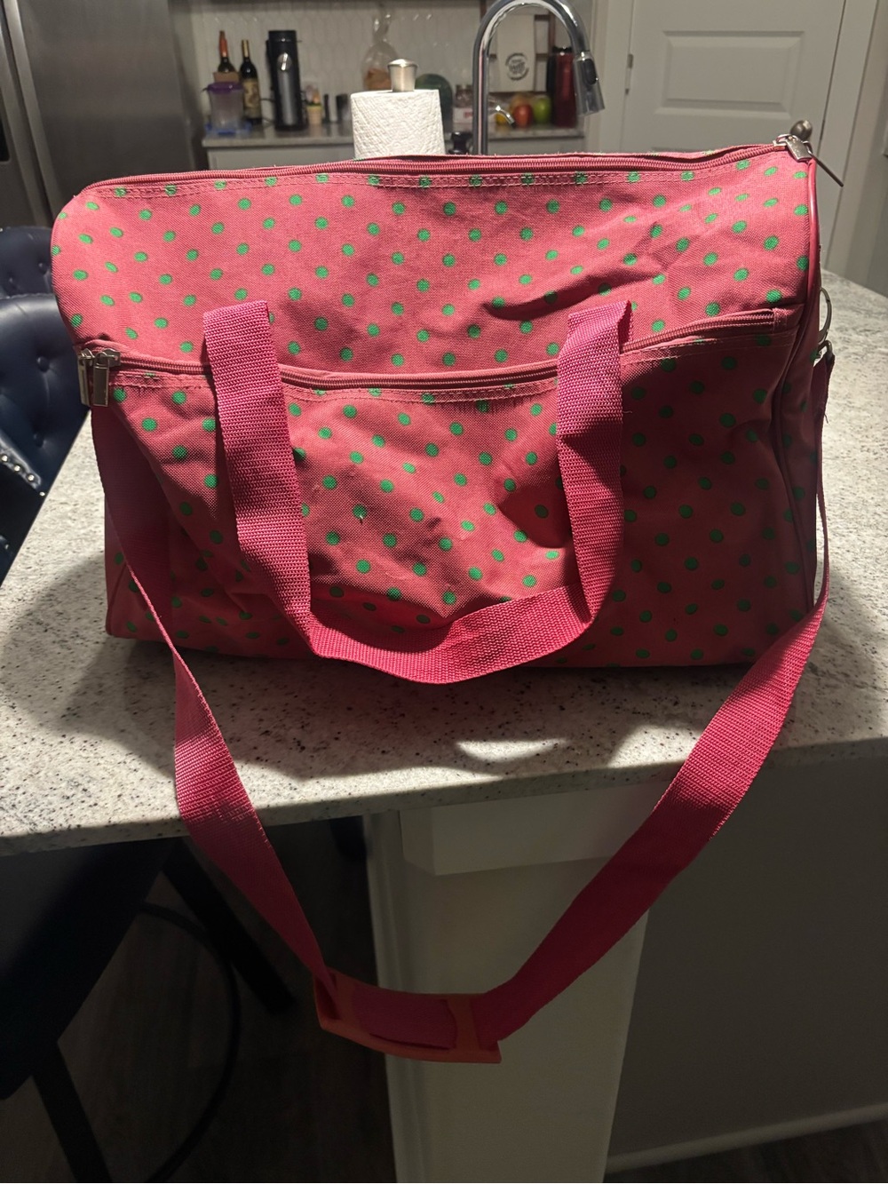 Pink with Green Polka Dot Weekend Tote Bag